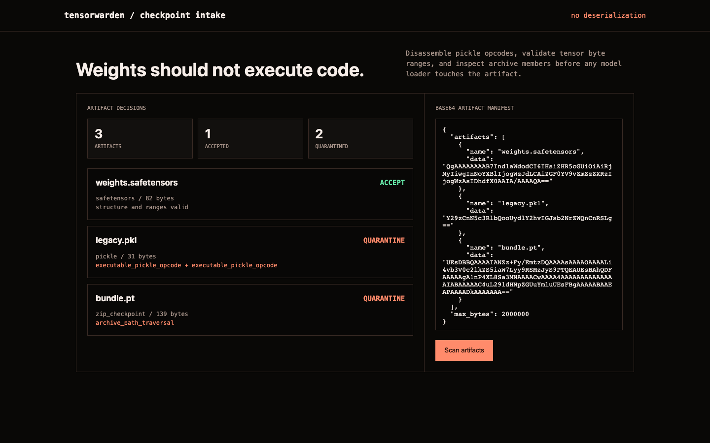 tensorwarden working browser demo